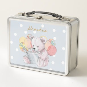 Teddybär beim Lesen eines Buches Baby in Blüte Metall Brotdose