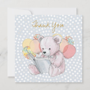 Teddybär beim Lesen eines Buches  Dankeskarte