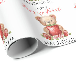 Teddybär benutzerdefinierter Name Berry Erster Geb Geschenkpapier