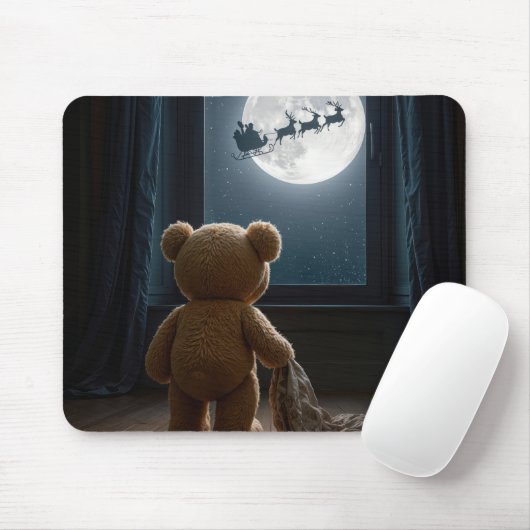 Teddybär beobachtet den Weihnachtsmann Mousepad (Mit Mouse)