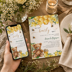 Teddybär-Bienen-Honigwabe gelbe Babyparty Einladung