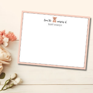 Teddybär-Blassrosa-Kinderzimmer-Schreibwaren-Notiz Einladung