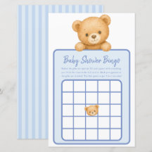 Teddybär Blau Baby Jungen Shower Bingo Spiel