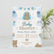 Teddybär Blau Baby Shower Einladung