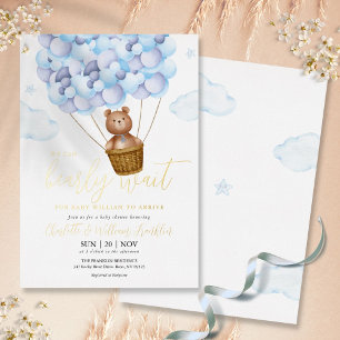 Teddybär Blau Bärchen Baby-Party Gold Folieneinladung