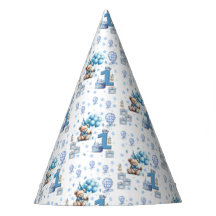 Teddybär Blau Frohen 1. Geburtstag Papier