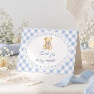 Teddybär Blau Gingham Baby Shower Dankeskarte