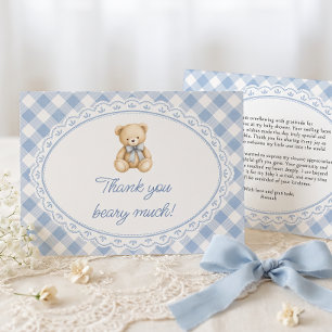 Teddybär Blau Gingham Baby Shower Dankeskarte