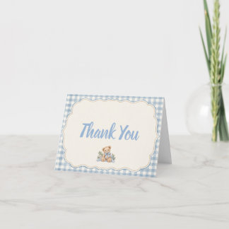 Teddybär Blau Gingham Dankeskarte