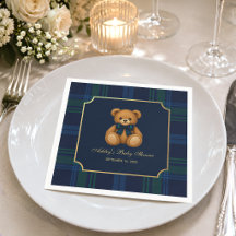 Teddybär Blau Grün Kariert Vornehm Junge Baby-Part