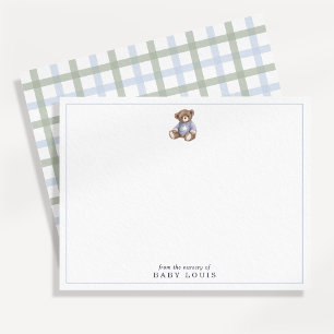 Teddybär Blau-Grün Karo Vornehme Notizkarte Einladung