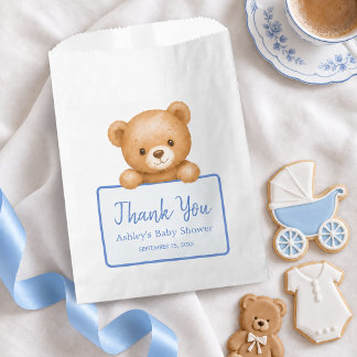 Teddybär Blau Skript Danke Baby Jungen Dusche Geschenktütchen