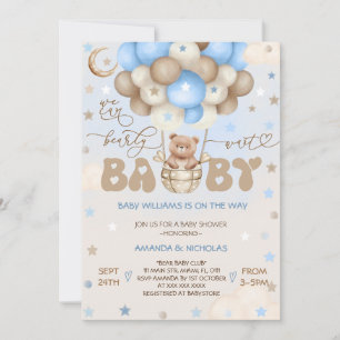 Teddybär Blau Süßer Luftballon Junge Baby-Party Einladung