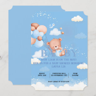 TEDDYBÄR BLAUE BABYPARTY-EINLADUNG EINLADUNG