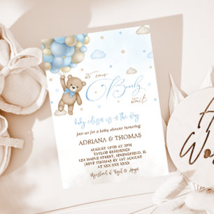Teddybär Blaue Ballons Junge Baby Shower Einladung