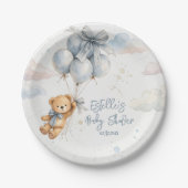 Teddybär Blaue Ballons Wolken Baby Junge Pappteller (Vorderseite)