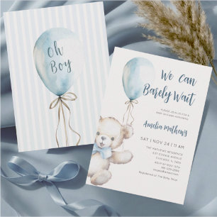 Teddybär Blaue Luftballon Babyparty Einladung