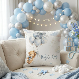 Teddybär Blaue Schleife Ballons Wolken Baby Junge Kissen
