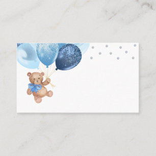 Teddybär Blaue Silberne Ballons Babyparty Platzkarte