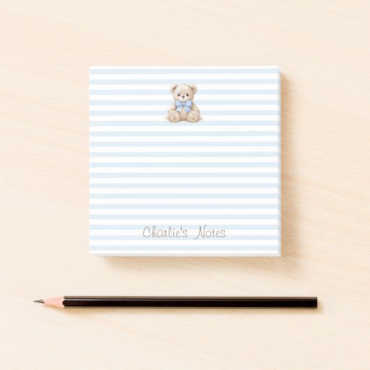 Teddybär & blaue Streifen Benutzerdefinierter Name Post-it Klebezettel