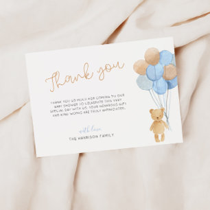 Teddybär Blaue Tanfarbene Ballons Babyparty Dankeskarte