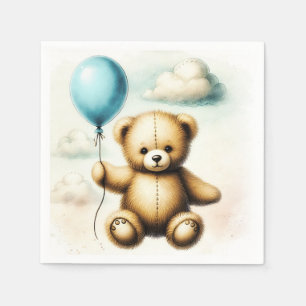 Teddybär Blaues Ballon Kaum warten Babyparty Serviette