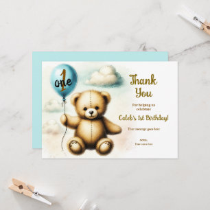 Teddybär Blaues Luftballon Geburtstags Dankeschön Einladung