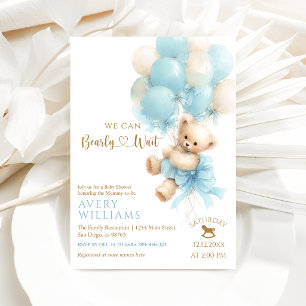 Teddybär Blaues Luftballon Schleife Baby Junge Sho Einladung