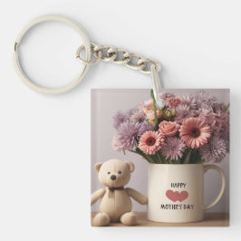 Teddybär, Blume und Kaffee-Tasse Schlüsselanhänger