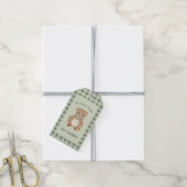 Teddybär-Bogen-Plüsch Gingham Antique Sage Geschenkanhänger (Mit Garn)