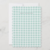 Teddybär-Bogen-Plüsch Gingham Blau Salbei Einladung (Rückseite)