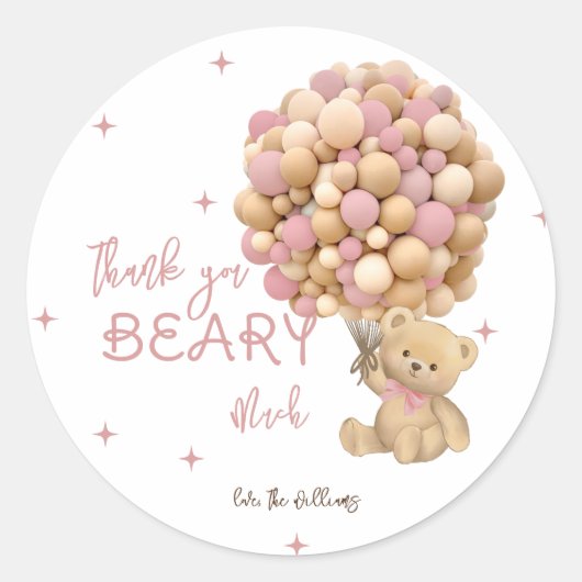 Teddybär Boho Süße Baby Mädchen Dusche Dankeschön Runder Aufkleber (Vorderseite)
