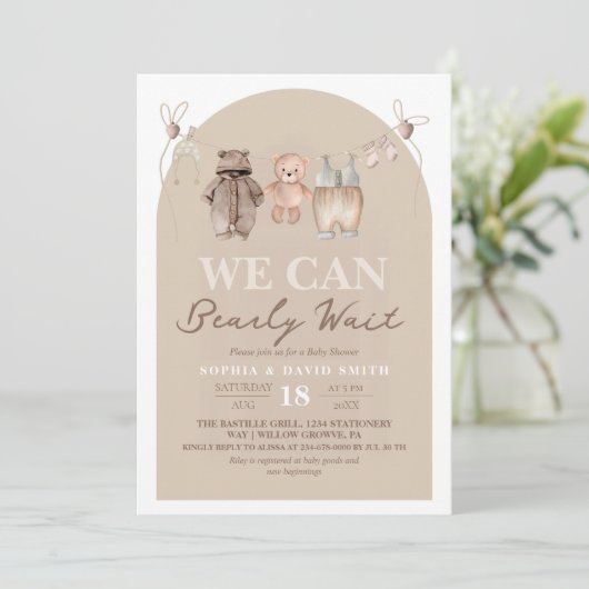 Teddybär-Braun-Baby-Party Einladung (Stehend Vorderseite)