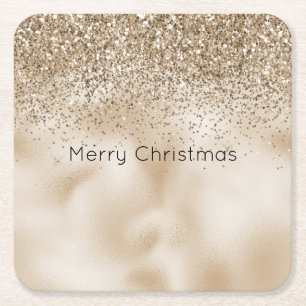 Teddybär Braun Gold Glam Glitter Weihnachten Rechteckiger Pappuntersetzer