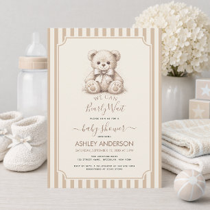 Teddybär & braune Streifen Baby Shower Kaum warten Einladung