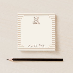 Teddybär braune Streifen und Kind-Name Schrift Post-it Klebezettel