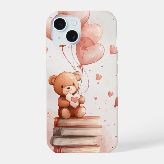 Teddybär & Bücher iPhone 15 Hülle (Rückseite)