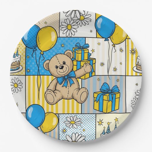 Teddybär-Daisy-Garten-Muster (4) Pappteller (Vorderseite)