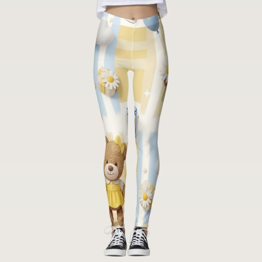 Teddybär-Daisy-Garten-Muster (8) Leggings (Vorderseite)