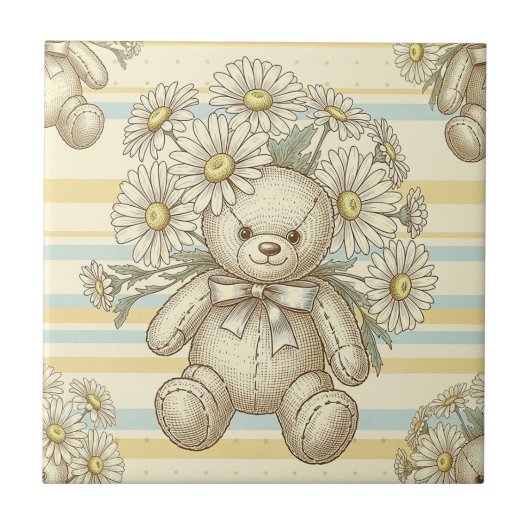 Teddybär-Daisy-Gartenmuster (10) Fliese (Vorderseite)