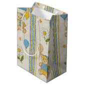 Teddybär-Daisy-Gartenmuster (10) Mittlere Geschenktüte (Rückseite Schrägansicht)