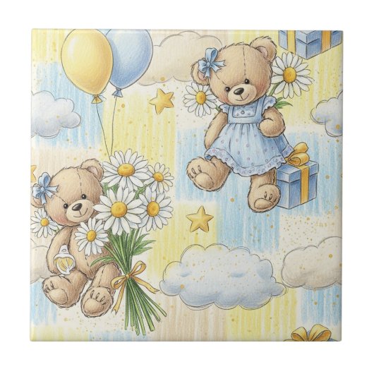 Teddybär-Daisy-Gartenmuster (11) Fliese (Vorderseite)