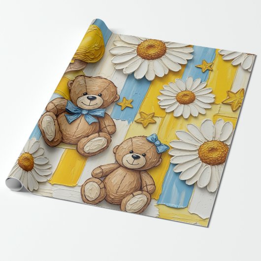 Teddybär-Daisy-Gartenmuster (11) Geschenkpapier (Ungerollt)