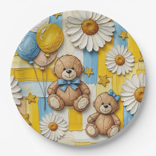 Teddybär-Daisy-Gartenmuster (11) Pappteller (Vorderseite)