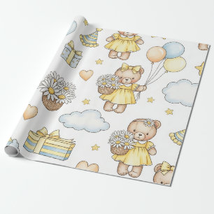 Teddybär-Daisy-Gartenmuster (14) Geschenkpapier