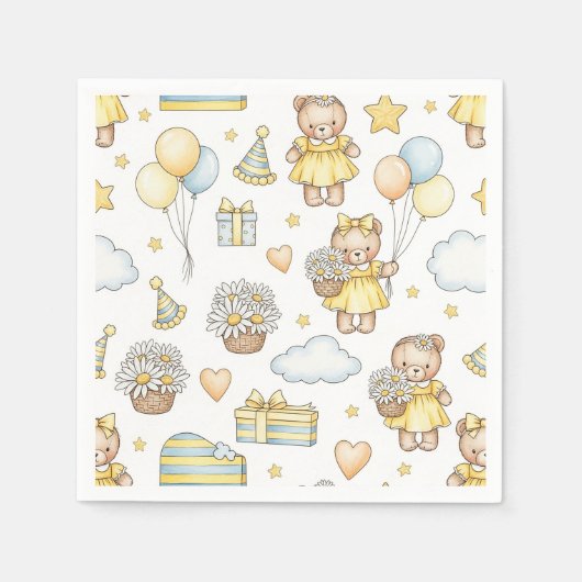 Teddybär-Daisy-Gartenmuster (14) Serviette (Vorderseite)