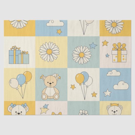 Teddybär-Daisy-Gartenmuster (17) Seidenpapier (Vorderseite)