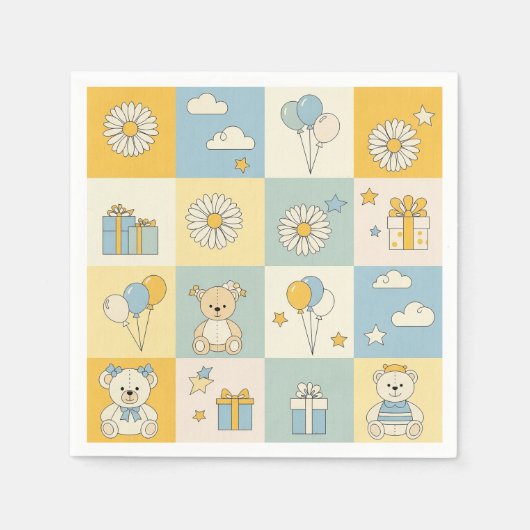 Teddybär-Daisy-Gartenmuster (17) Serviette (Vorderseite)