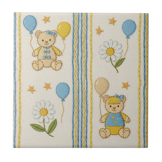 Teddybär-Daisy-Gartenmuster (1) Fliese (Vorderseite)