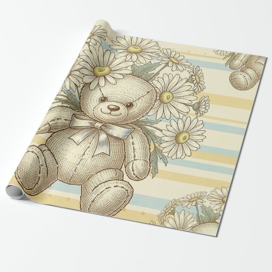 Teddybär-Daisy-Gartenmuster (1) Geschenkpapier (Ungerollt)